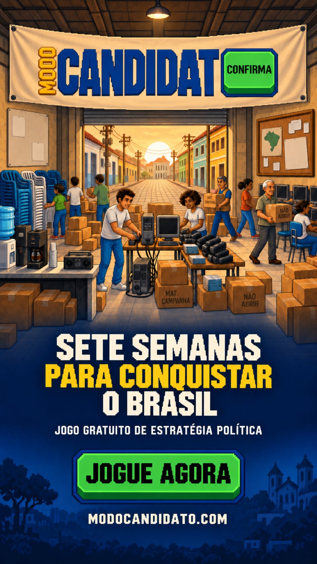 Peça vertical oficial do Modo Candidato para redes sociais